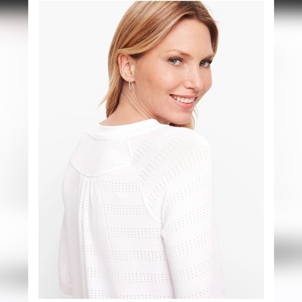 T By Talbots Pointelle Stripe Raglan Pullover Pet… - image 3